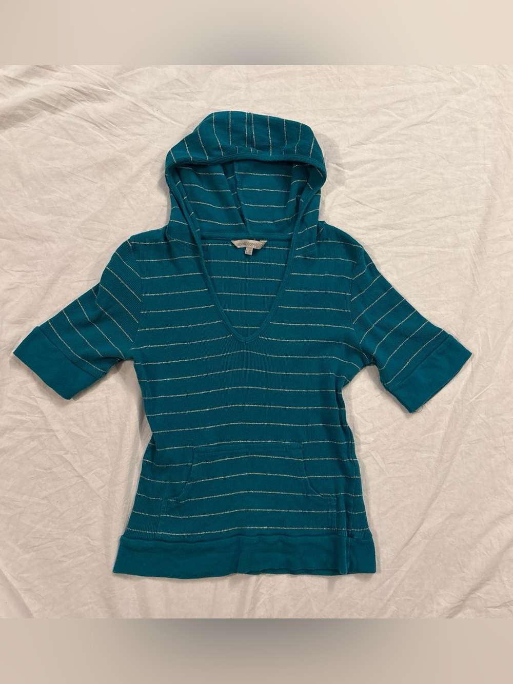 Digifol Clothing Teal Knit Hooded Top with Metallic Stripes
